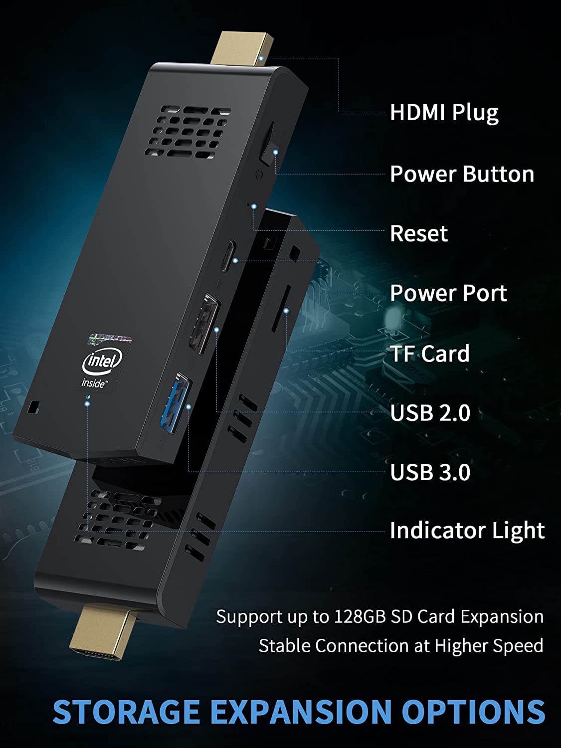 OUVISLITE Mini PC, Mini PC Stick 8GB RAM 128G ROM Atom X5-Z8350 Mini Computer Stick Win 10 Pro PC Stick 4K HDMI 2.4G / 5G WiFi Bluetooth 4.2 Auto Power On Business Office Home Theater 2