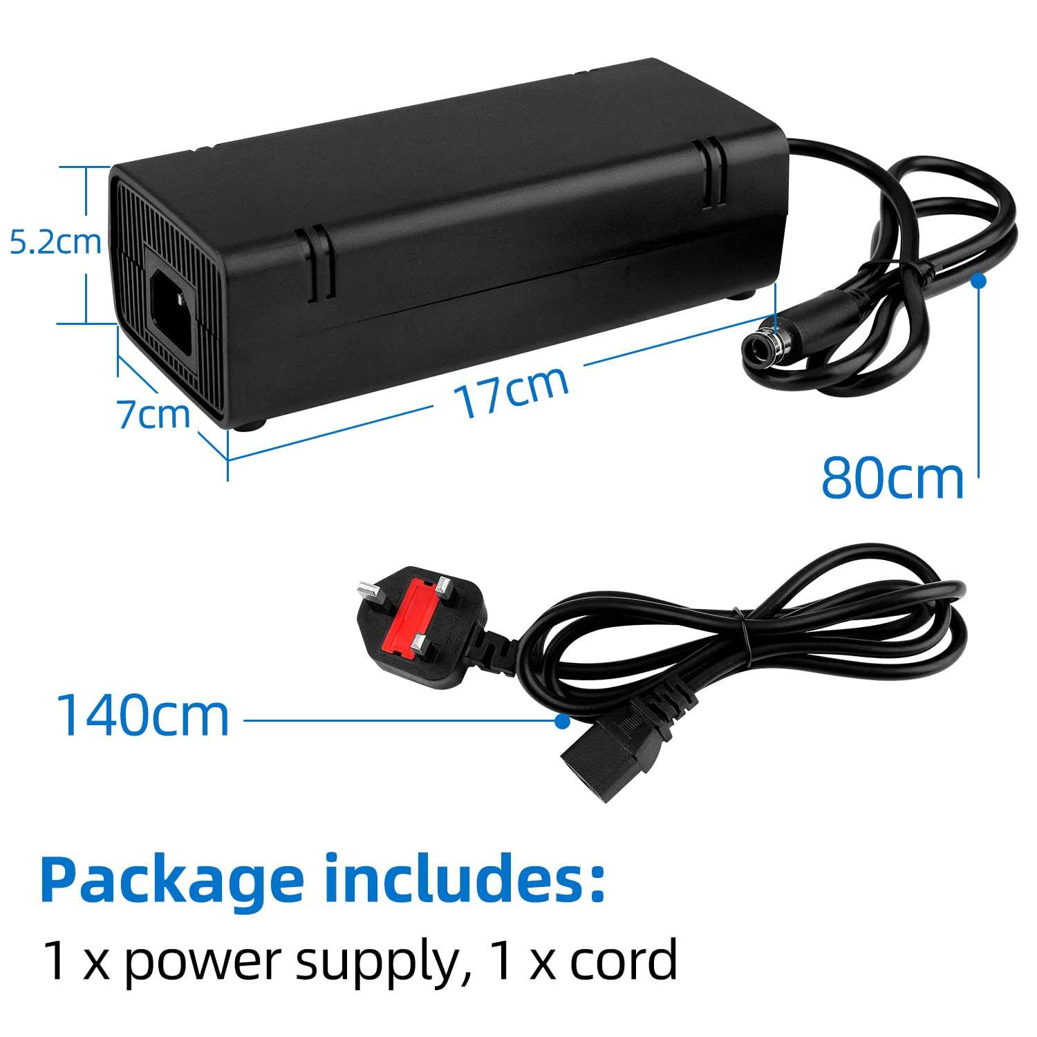 OSTENT UK AC Adapter Charger Power Supply Cable Cord for Microsoft Xbox 360 E Console 6