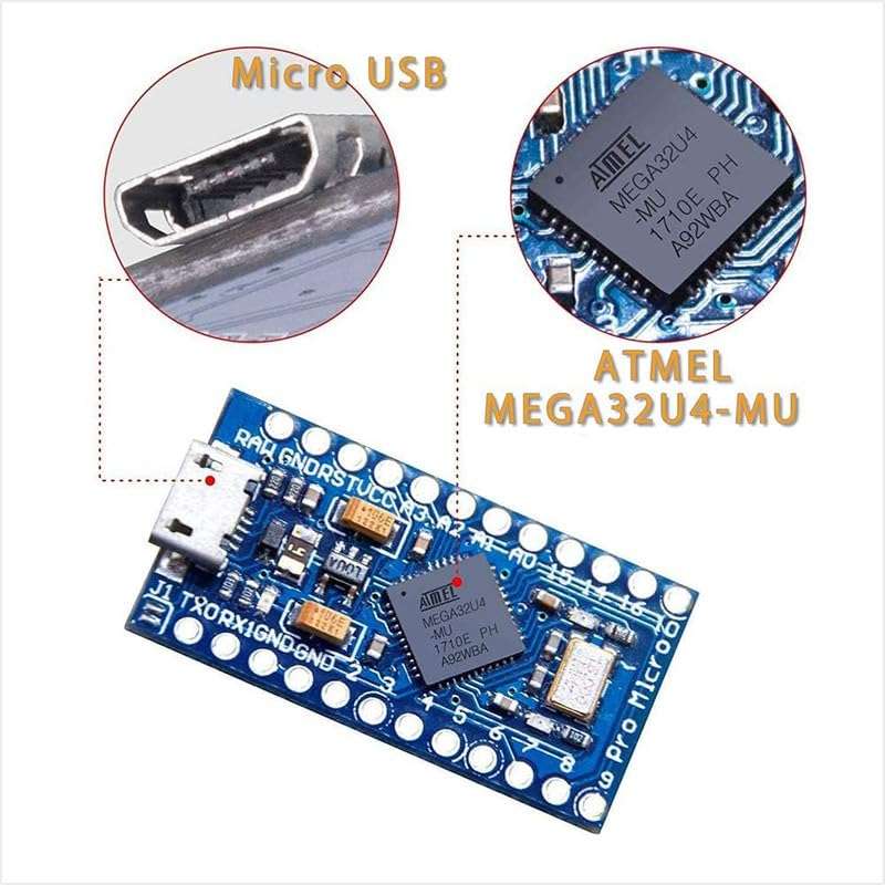 IDUINO Pro Micro 16MHz 5V with 2-Row Pins Header Module Board ATmega32U4 Module Board Micro USB Pro Micro Development Board Microcontroller 4