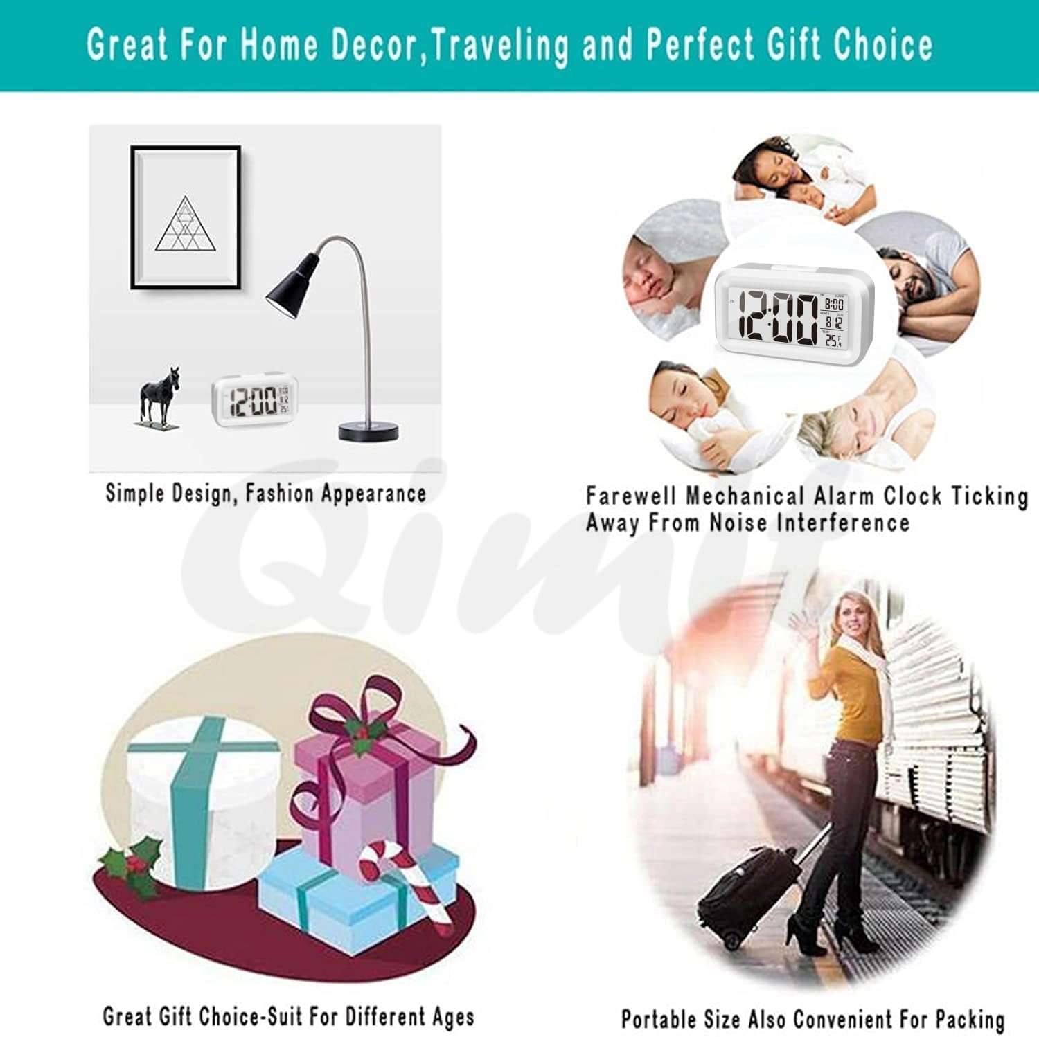 Reacher White Digital Alarm Clock Table Clock for Students, Home, Office, Corporate with Automatic Sensor, Date & Temperature 5