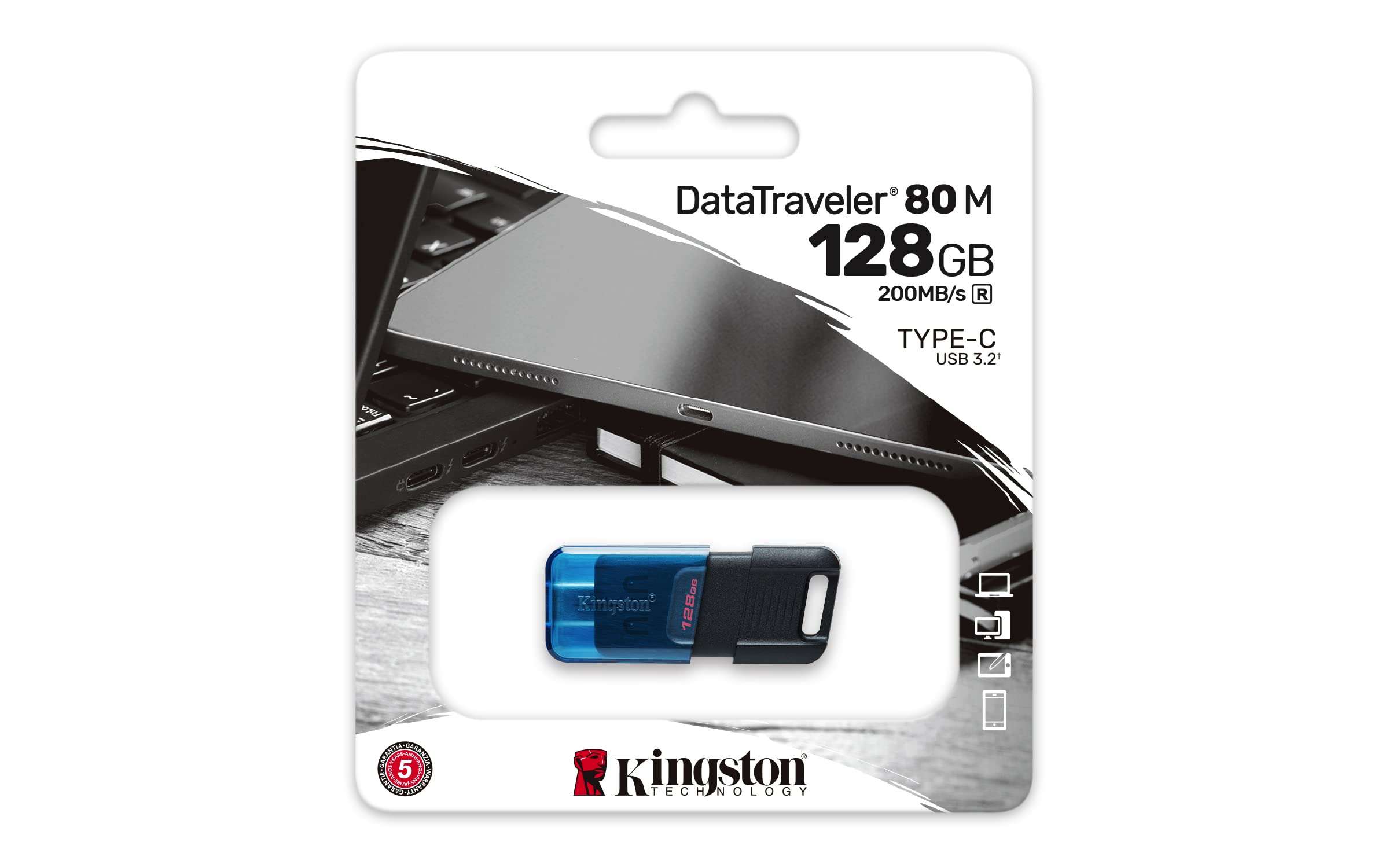 Kingston DataTraveler 80 M 128GB USB-C Flash Drive | USB 3.2 Gen 1 | Up to 200MB/s | DT80M/128GB 5