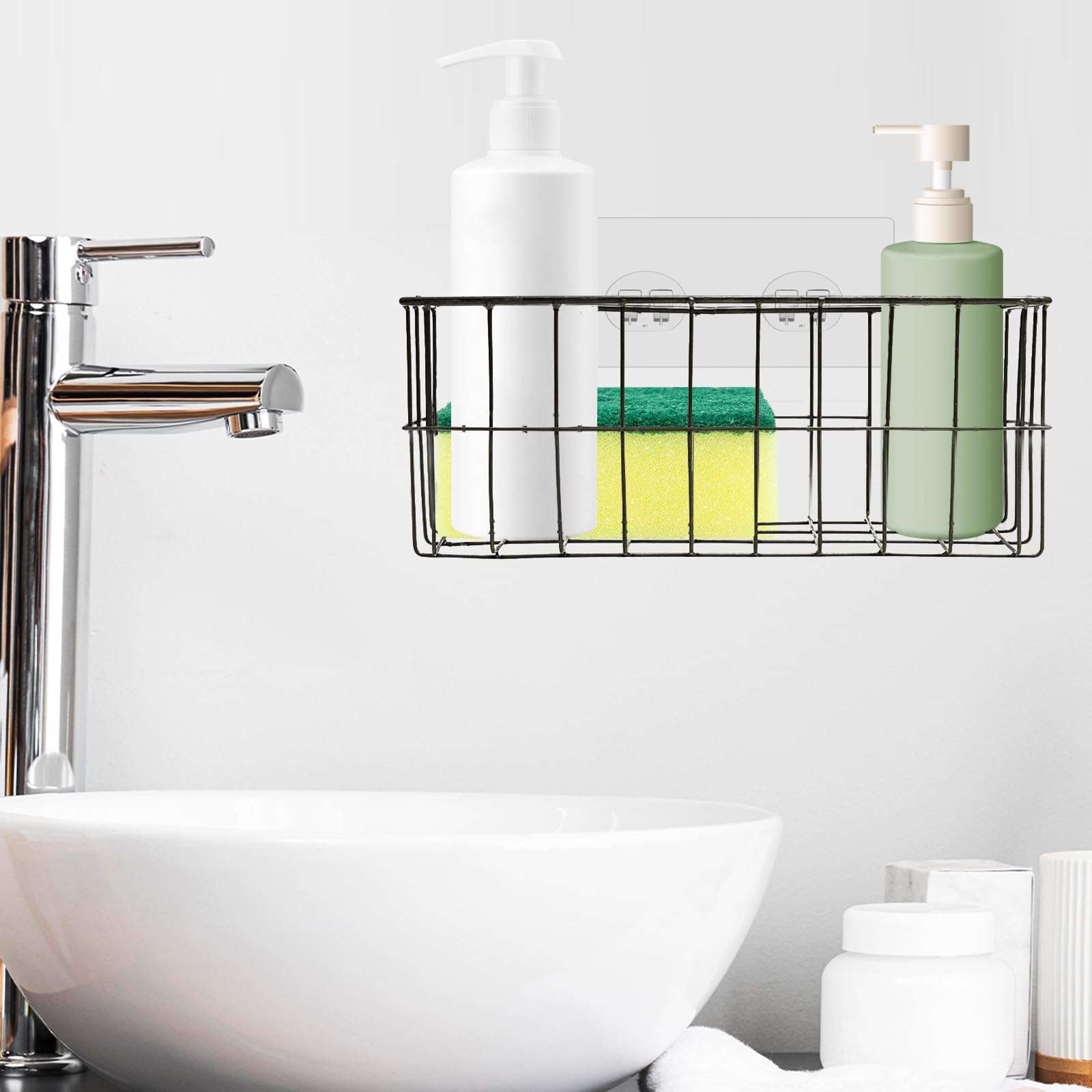 8 Pack Shower Caddy Adhesive for Replacement, Strong Adhesive Sticker Hooks Transparent Adhesive Wall Hooks No Drilling for Shower Caddy Basket Shelf Bathroom Storage Corner Shelves Kitchen Racks 6