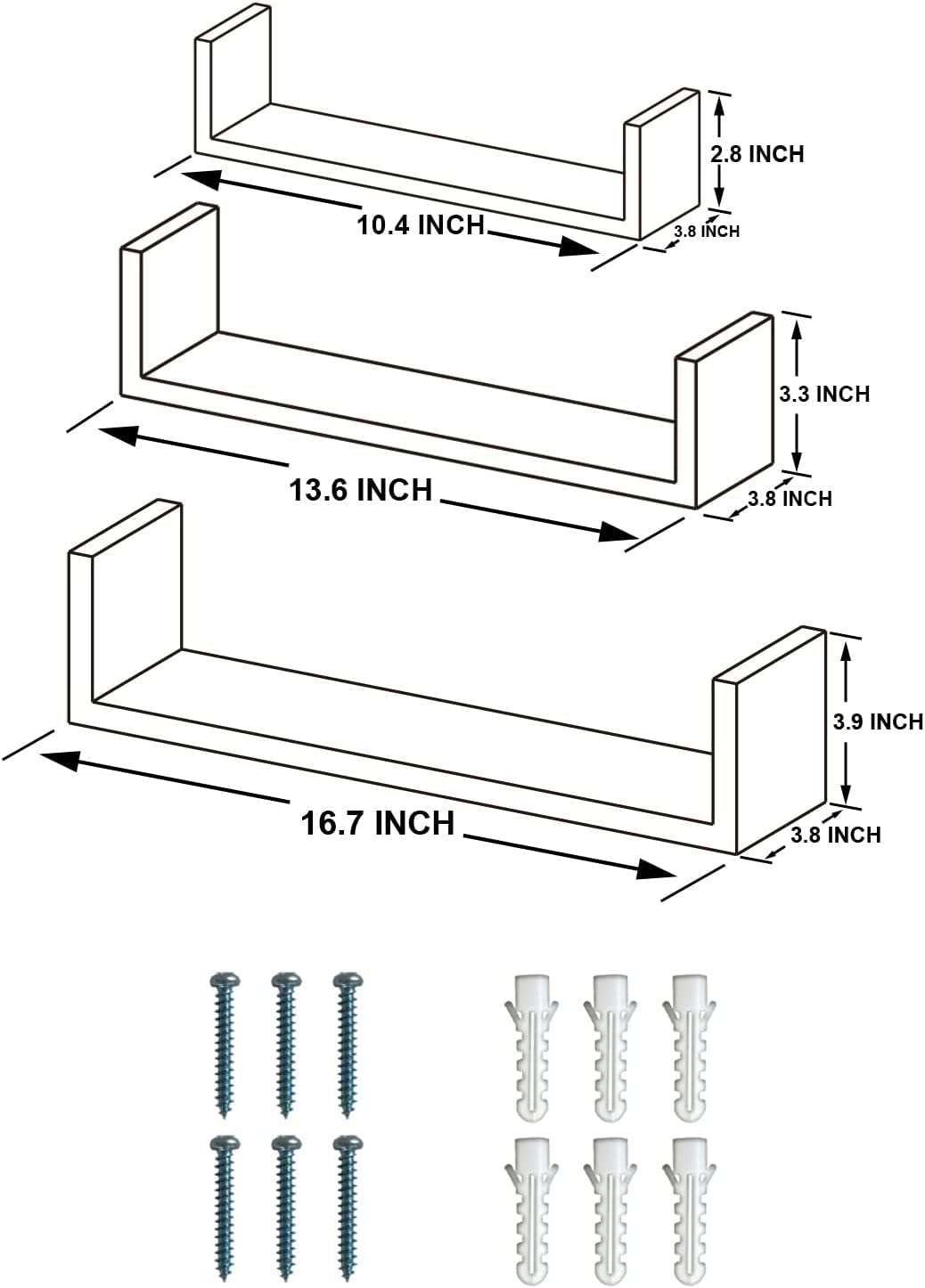 THEHEARTWILL U-Shaped White Floating Shelves for Wall, Wall Shelves Set of 3, Small Wall Mounted Shelf for Bedroom, Kitchen, Bathroom and Living Room 5