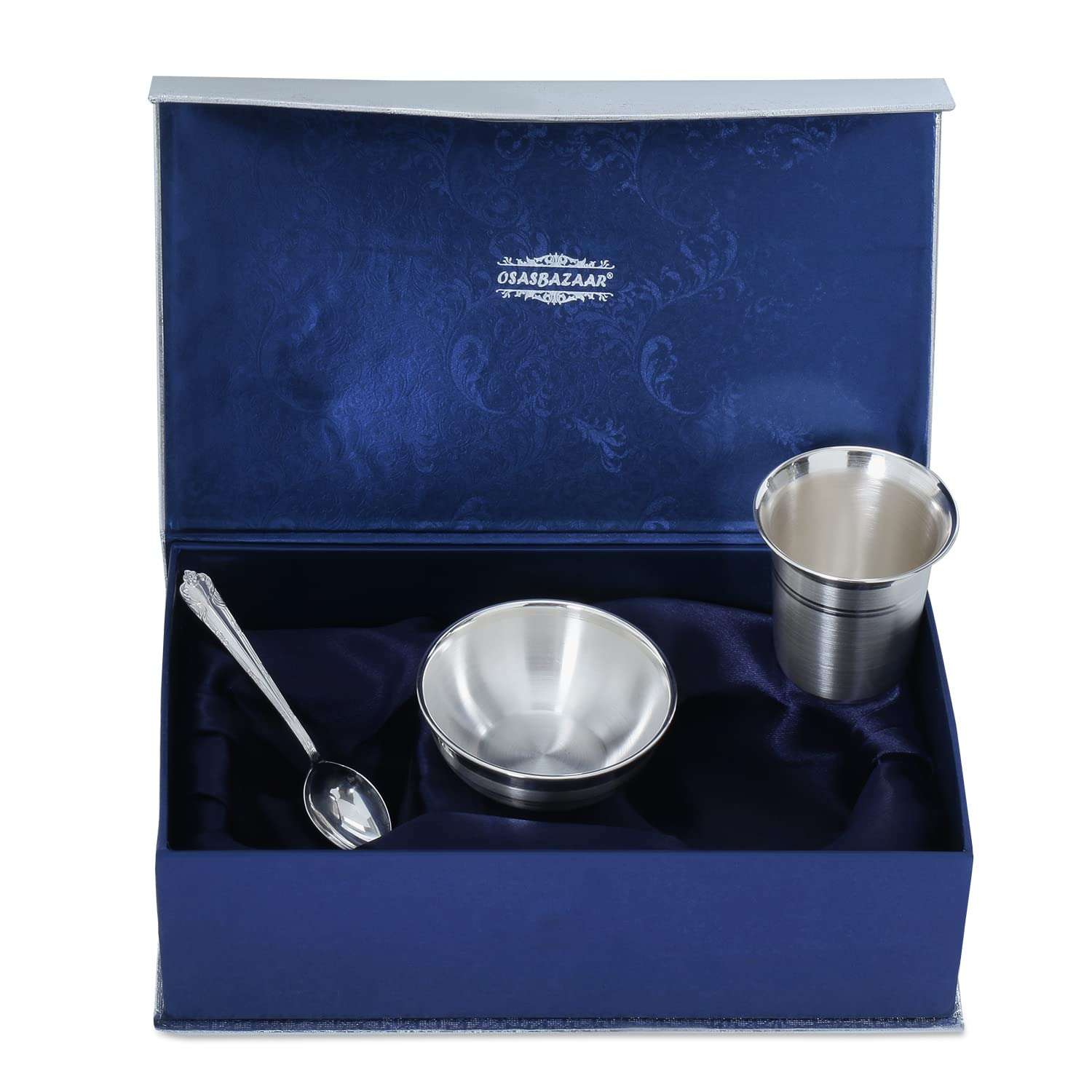 Osasbazaar Pure Silver Glass, Bowl and Spoon Set for Pooja, Dessert, Baby and Gifting - 90%-92.5% BIS Hallmarked 4