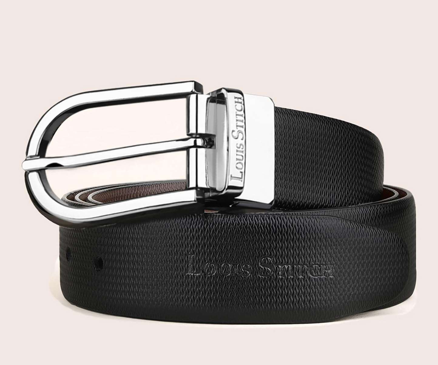 LOUIS STITCH Men's Italian Leather Reversible Belt 1.25 inch (35mm) Handcrafted Formal Waist Strap with Chrome Buckle Belt for Men Gents Boys (Black/Brown) (BE-DCCH) (Size-40) 4