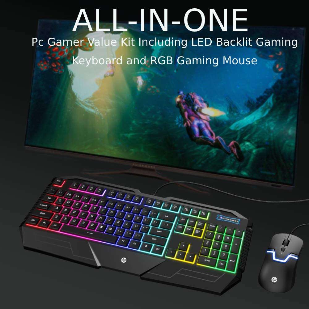 HP Gaming Keyboard and Mouse Combo, Wired Keyboard with Ergonomic Design and RGB Backlit for Immersive Gameplay, Spill Resistant, DPI Button Control for a Fast Response and a Long Lasting Performance 6