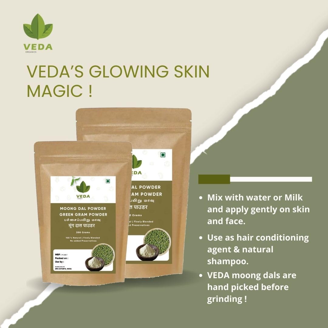 VEDA ORGANICS Green Gram Powder - 200 Grams | Natural Moong Dal Powder for Glowing Skin & Haircare 4