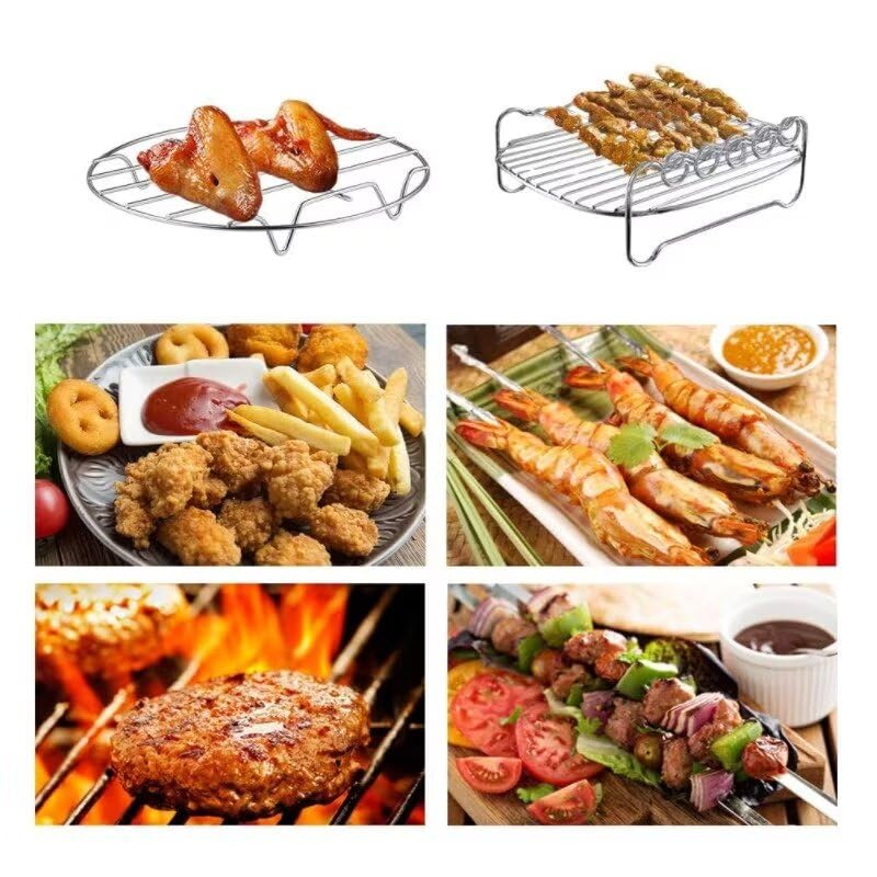 Air Fryer Accessories 7 Inch 8-piece Set, Fit All 3.2qt-6.8qt Air Fryers,Air Fryer Accessories 8 Pcs Kits with Skewers Silicone Mat,Non-Stick, Dishwasher Safe,Universal 6