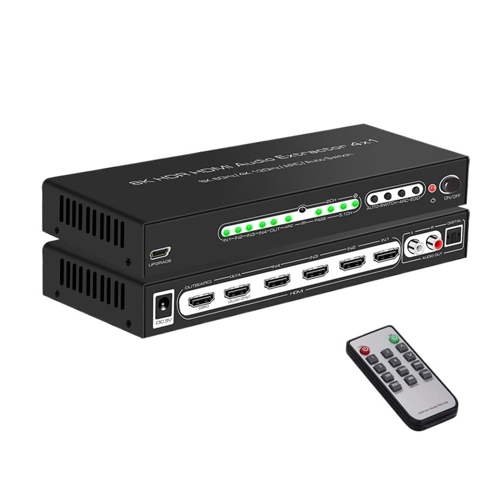 8K HDMI Switcher 4 in 1 V2.1 Audio Extractor Soundbar 7.1 4K120Hz HDR SPDIF Remote Switch for PS5 Xbox 2.0 Amplifer
