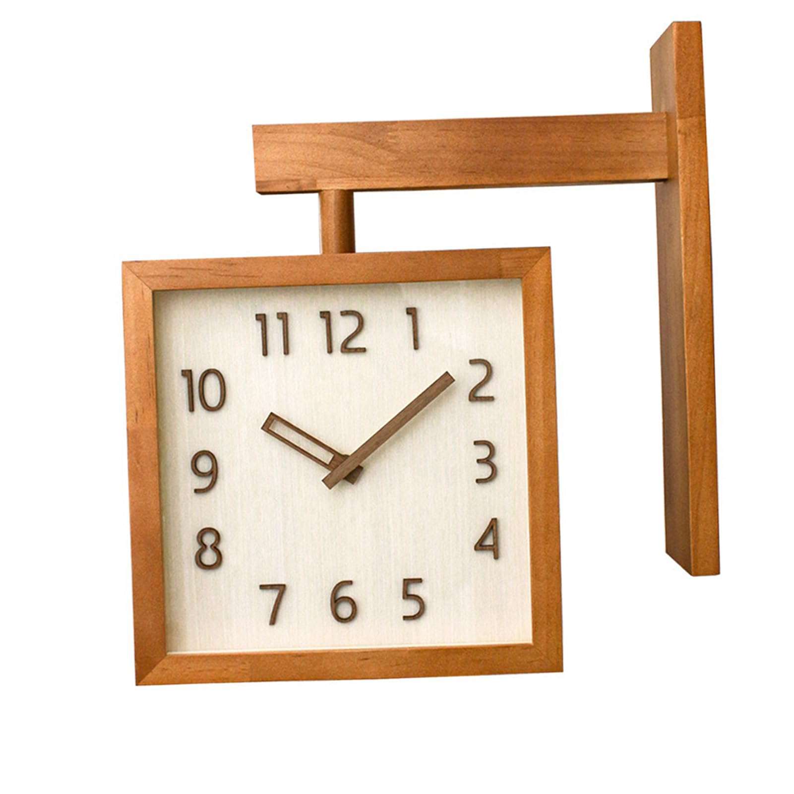 Haofy Wooden Decorative Wall Clock Silent Double Sided Clock for Living Room Household (Dark Wood Color) 4