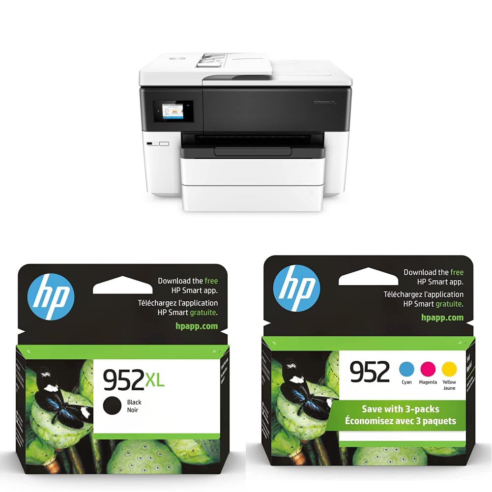 HP OfficeJet Pro 7740 Wide Format All-in-One Printer & 952XL Black High-Yield Ink Cartridge | F6U19AN & 952 Cyan, Magenta, Yellow Ink Cartridges | N9K27AN 1