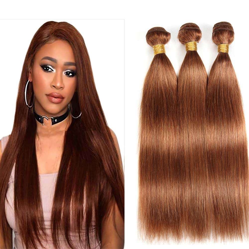 Hydtxc Human Hair Bundles 8 10 12 Inch Dark Brown Color 30 Straight Bundles Human Hair Raw Unprocessed Brazilian Virgin Quick Weave Double Drawn for Black Women 1