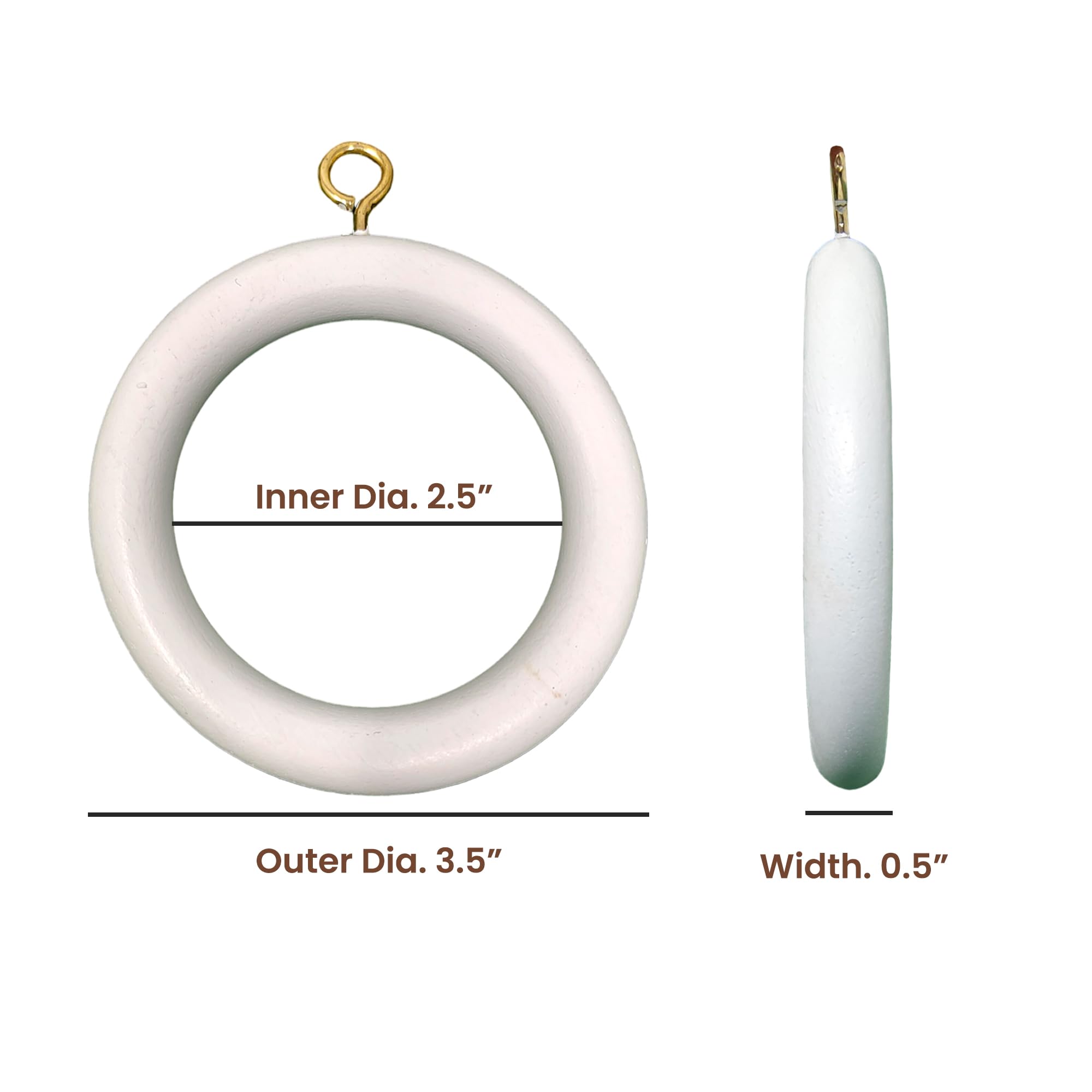 Premium 12 Pcs Wooden Curtain Rings Hooks Clips for Home Window Drapery Rod Pole | Pure White | Inner Dia Inner Dia 2.6, Outer Dia 3.5 Inch | Window Hanging Sucker Hook 3