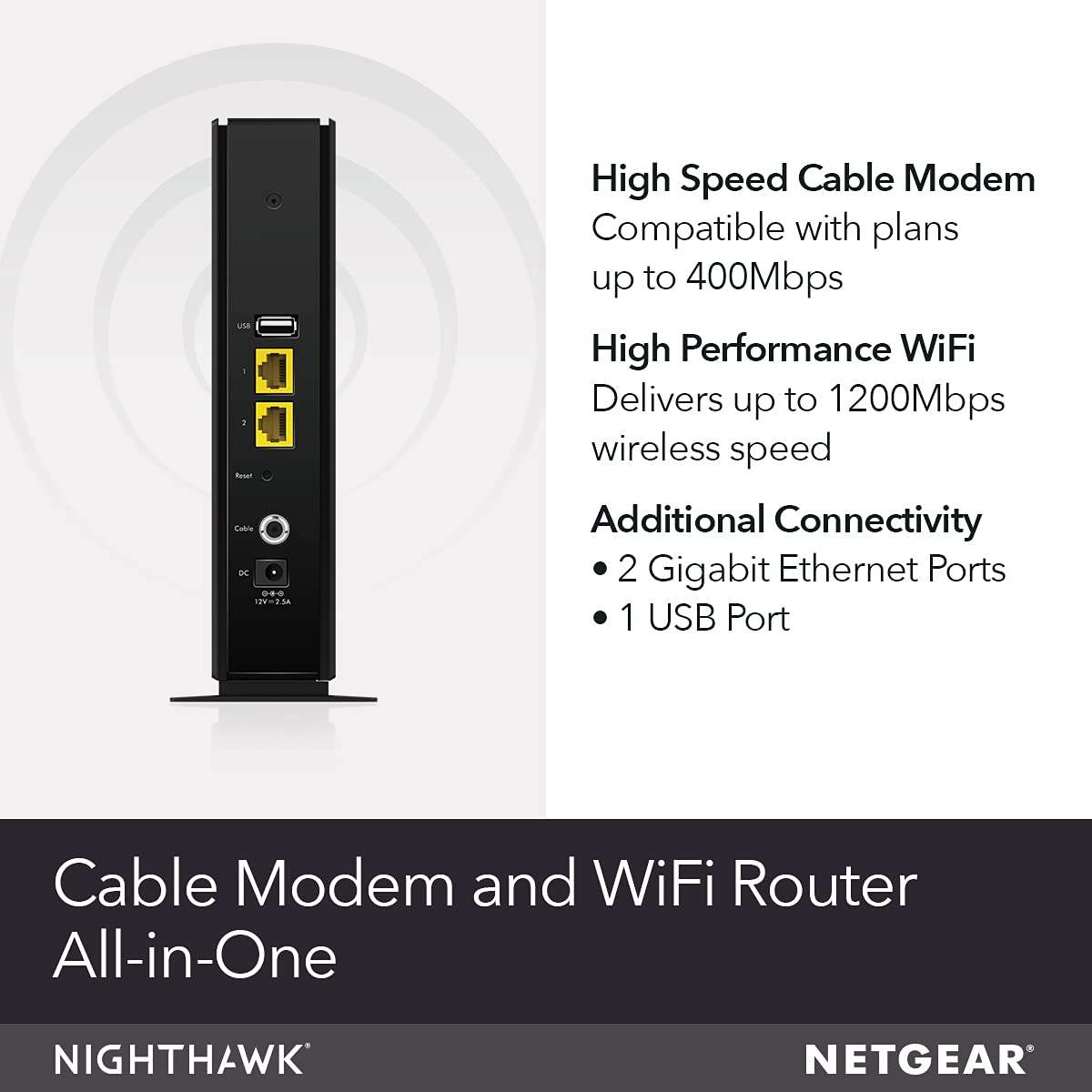 NETGEAR Cable Modem with Built-in WiFi Router (C6230) - Compatible with All Major Cable Providers incl. Xfinity, Spectrum, Cox - for Cable Plans Up to 400Mbps - AC1200 WiFi Speed - DOCSIS 3.0 2