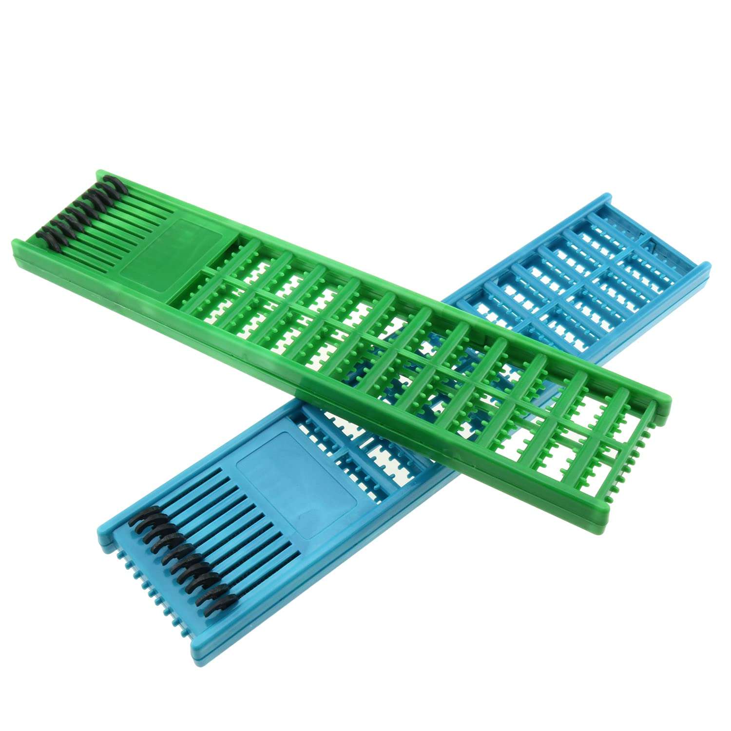 LUORNG Fishing Hook Holder 2pcs 6x27cm Blue and Green Fishing Snelled Hook Holder Plastic Double Side Spring Hooks Storage Catch Holder for Snelled Rigs Holder Lead Tray Jigs Board 6