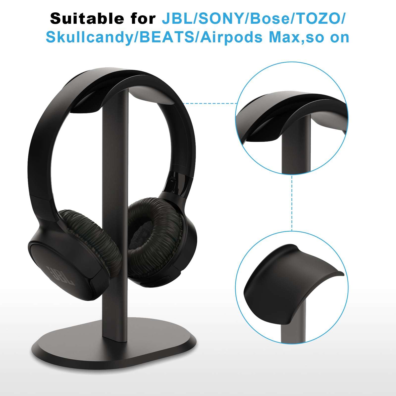 DR·AMIU Headphone Stand, Headset Holder for Desk with Aluminum Supporting Bar Compatible with All Over-Ear On-Ear Headphones Size, Black 6
