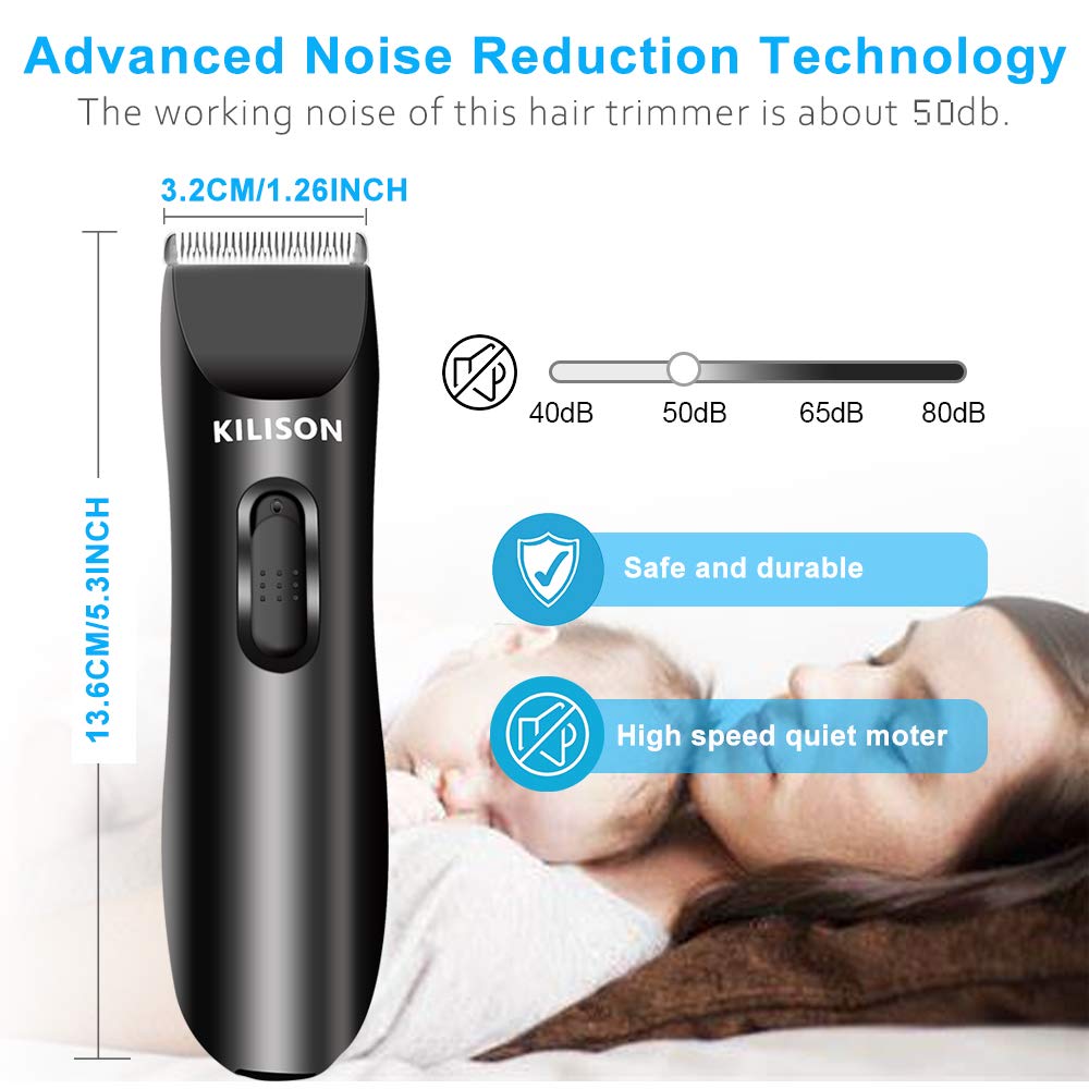 Kilison Hair Clipper, Electric Cordless Beard Trimmer, Hair Trimmer with 2 Guide Combs, Rechargeable Waterproof Hair Cutting Kit for Men Women Boys 3