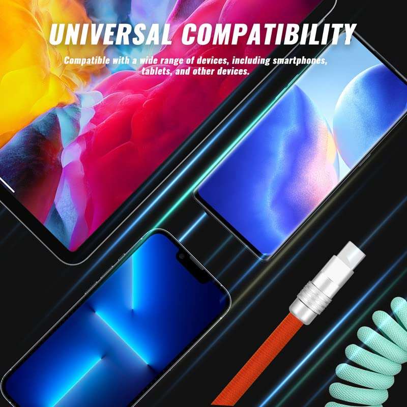 GentsStride Curly Chubby - Retractable Fast Charging Cable Durable USB A to Type C Charger Cord Port Connector for Phones, Tablets and More, Black+Black, Type-C to Type-C, 1.3FT-2.3FT 6