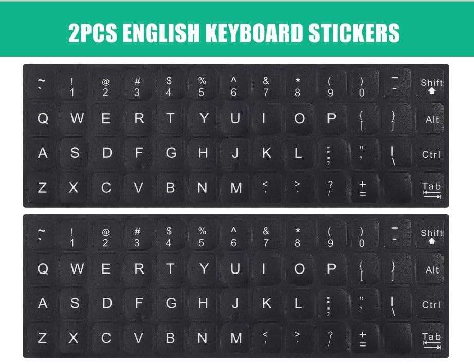 Jesra® Universal English Keyboard Stickers - 2PCS Matte Replacement With White Font on Black Background for Desktops & Laptops 4