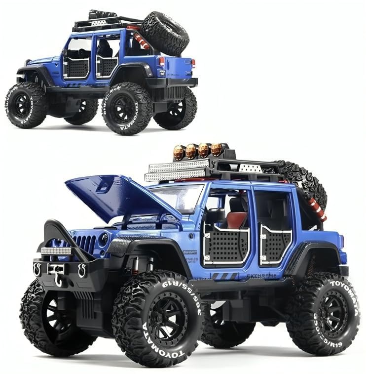 RJKD New 1:24 Jeep Wrangler Rubicon Alloy Die-Cast Metal Car Pull-Back Action with Openable Doors Realistic Sound and Light Effects Car for Kids - Multi 1