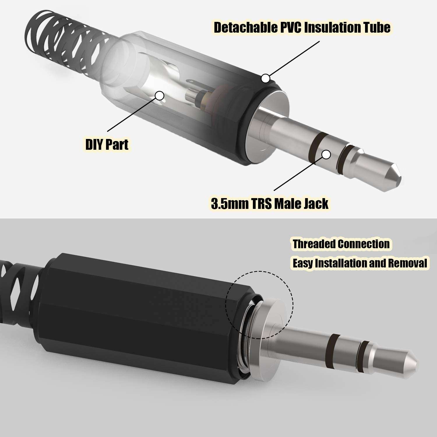 Ancable Replacement 10-Pack TRS Male Plug 3 Pole 1/8" 3.5mm Solder Type DIY Audio Cable Connector for Repair Headphones Headset 2