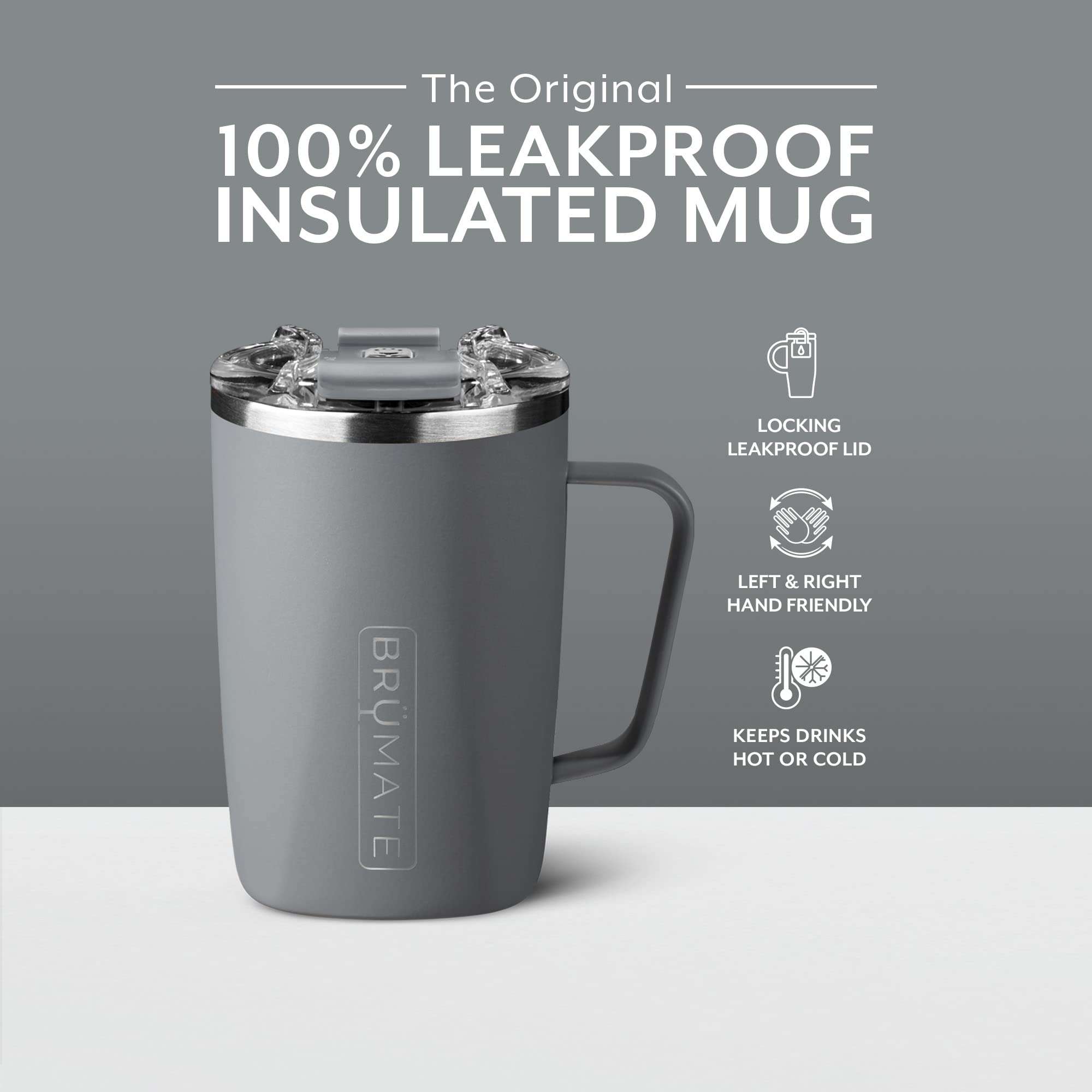 BrüMate Toddy - 16oz 100% Leak Proof Insulated Coffee Mug with Handle & Lid - Stainless Steel Coffee Travel Mug - Double Walled Coffee Cup (Matte Gray) 2