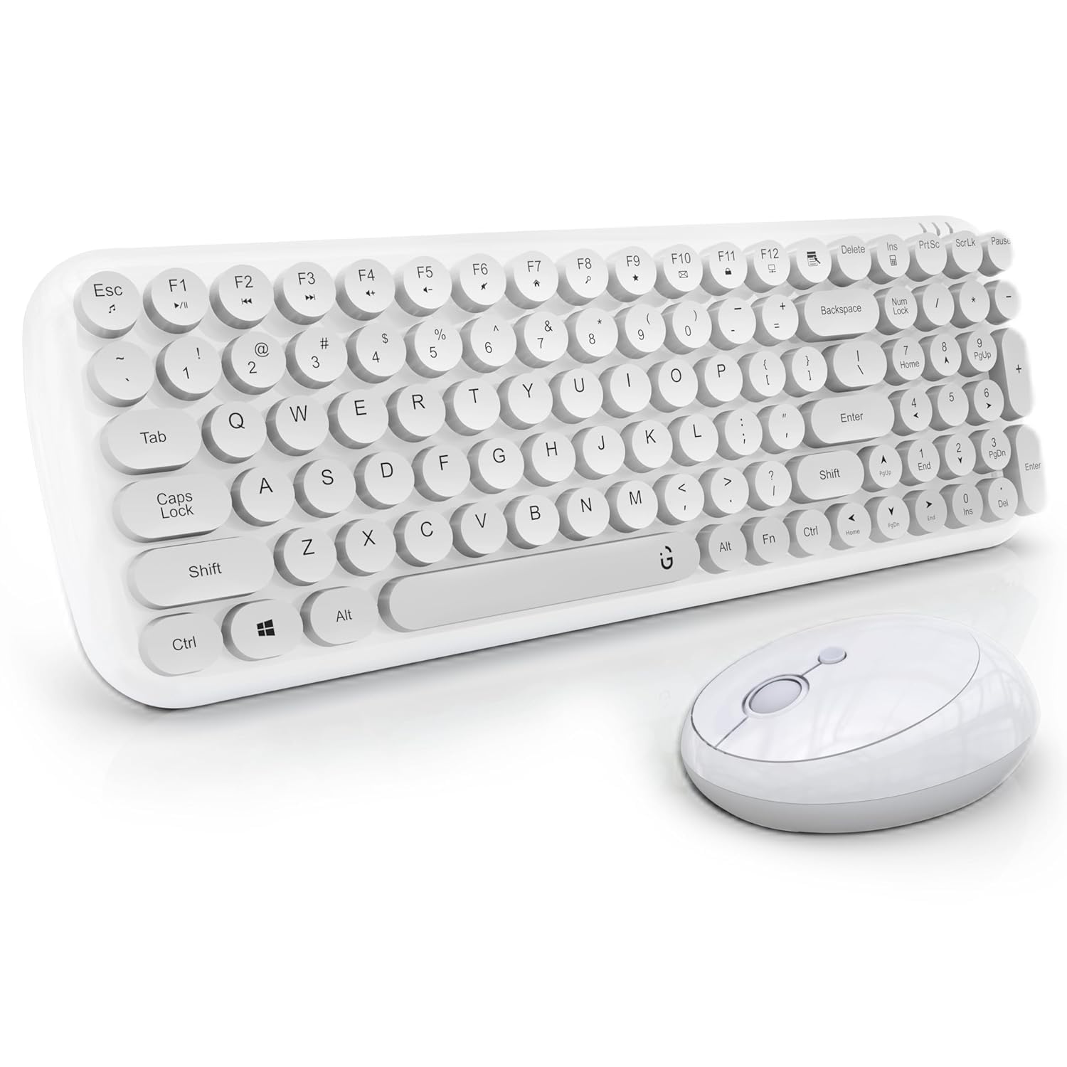 iGear KeyBee Retro Typewriter Inspired 2.4GHz Wireless Keyboard with Mouse Combo for Desktop/Laptop and Devices with USB Support, Single Nano Receiver, Round Keycaps, Cleaning Brush (White) (White) 1