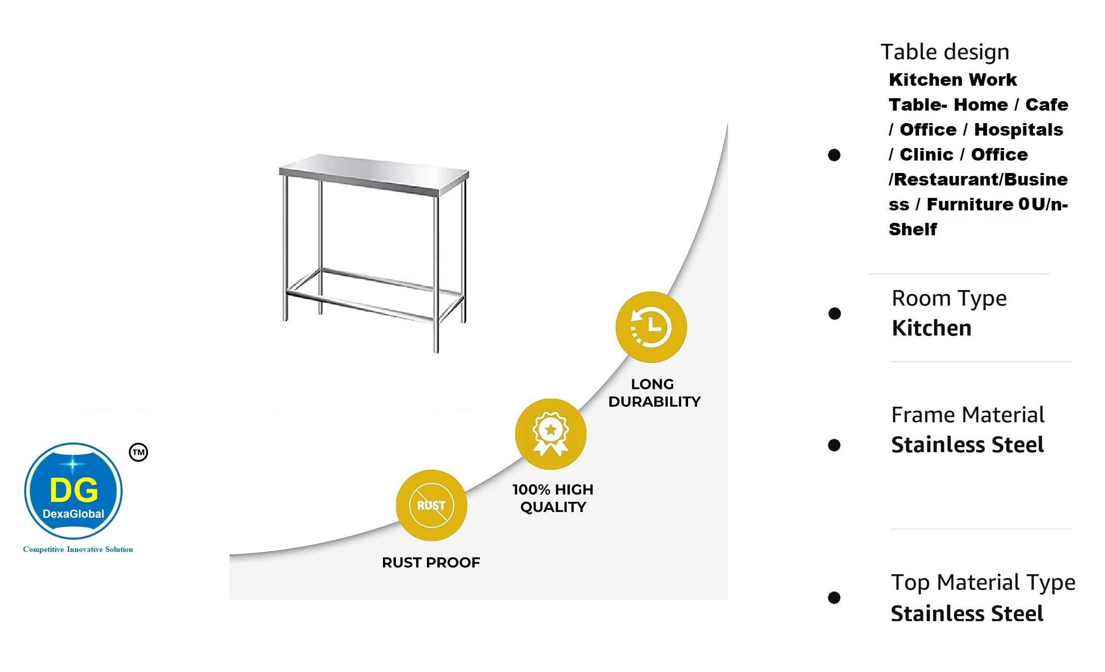 DG DEXAGLOBAL Stainless Steel Food Prep - Commercial Grade Work Table -NO Under Shelf 36�x24�x34� (LBH in Inch) 3