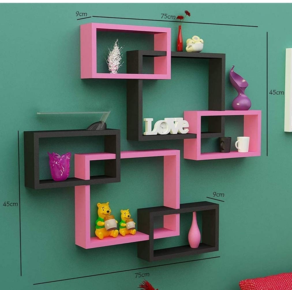 Royal Store MDF Wall Decoration Intersecting Floating Shelves Set of 6 (Pink & Black) 5
