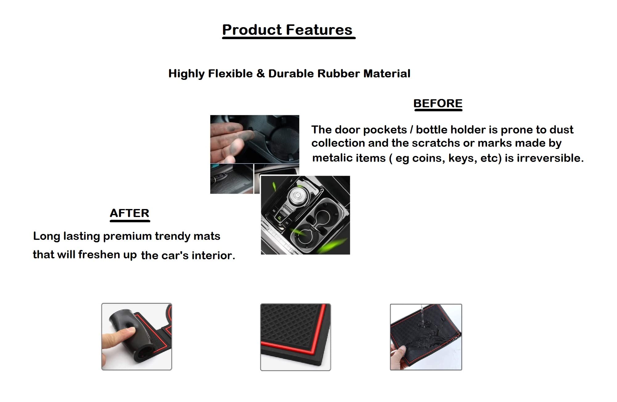 Car Drome - The Mat Store Rubber Car Drome - Door Pocket Cup Holder Mats For Maruti Suzuki Vitara Breeza (2016-2021) | Set Of 12 Mats (Blue Trim) 4