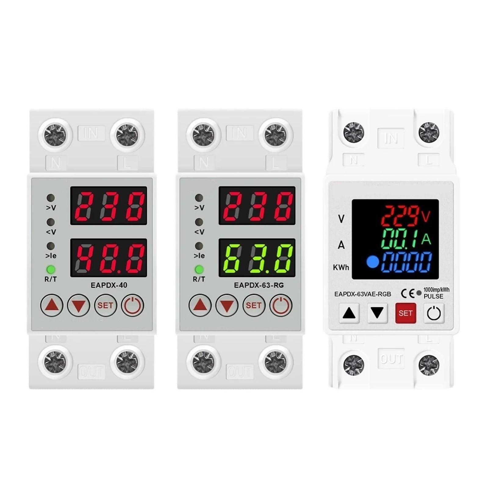 Dual Display 40A 63A 230V Adjustable Digital Over Under Voltage Relay Protective Device Limit Over Current Protection Din Rail(EAPDX,40A) 1