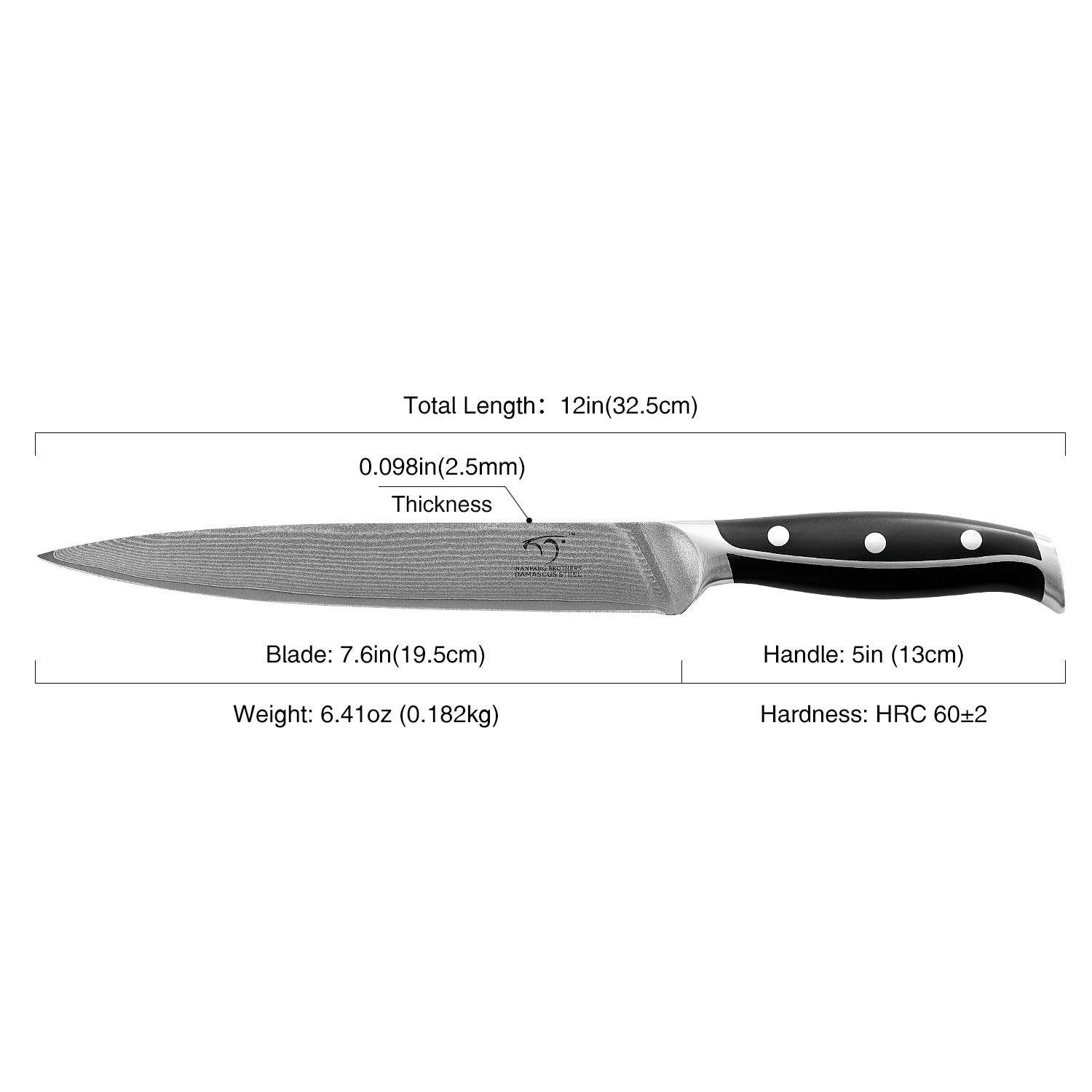 Damascus Kitchen Knife, 8 Inch Slicing Knife Professional Kitchen Knife Forged with VG10 Super Steel 67-Layer Damascus, Non-slip ABS Ergonomic Triple Rivet Handle, Razor Sharp Lightweight Multipurpose 5