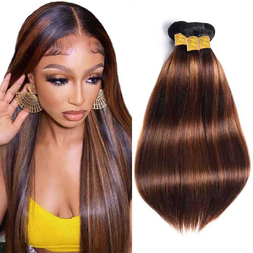 Brown Bundles Human Hair Highlight Straight Bundle 24 26 28 Inch Color 30 Bundles Human Hair Extensions Brazilian Virgin Remy Hair Weave 300g 1