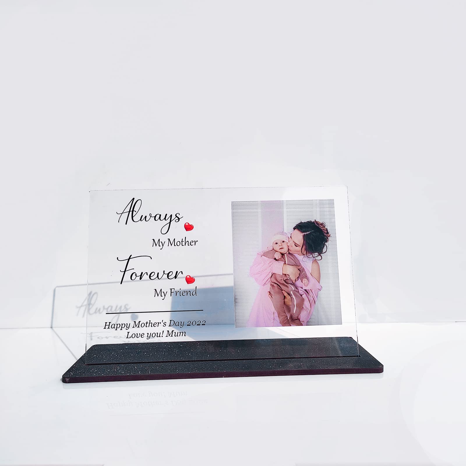 Shaivya Customised Gift Items For Mother, Best Mother’s Day Gift, Best Gift For Mom Birthday, Acrylic Plaque With Wooden Base, Always My Mother Forever My Friend Quote, Christmas Gift for Mother 4