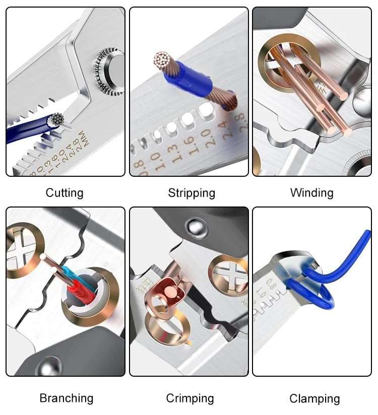 Wire Stripper and Crimping Tools For Electricians Pliers 6-in-1 Multifunctional Wire and Cable Stripping, Cutting, Winding, Crimping Precision Stainless Steel Hand Tool for Electrician Stripping Tool 5
