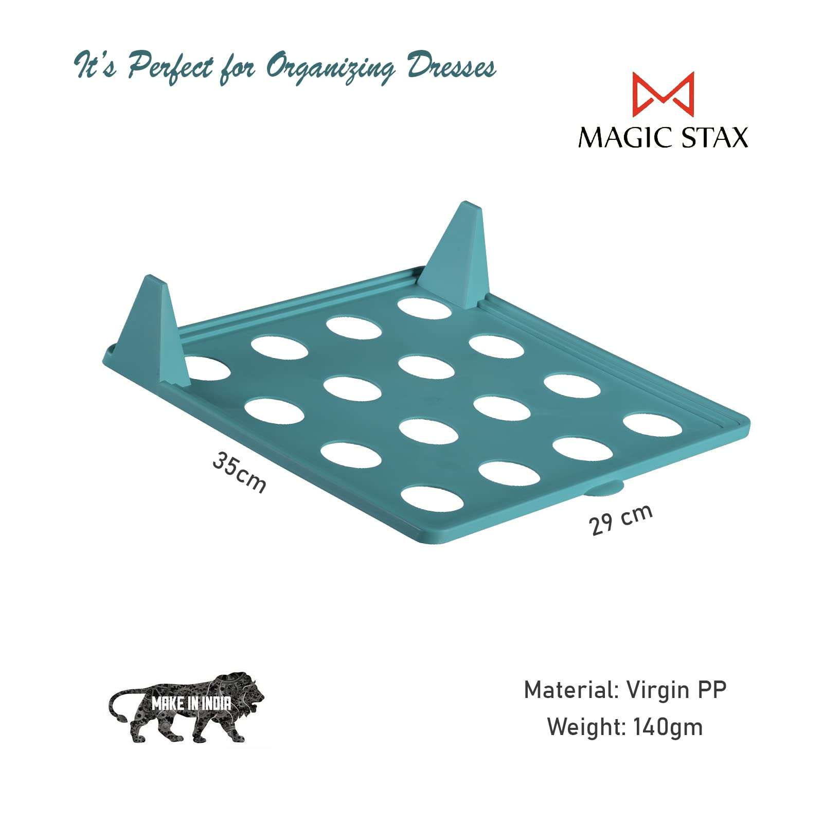 MAGIC STAX Wardrobe Cloth Storage Organizer for Shirts, T-Shirt, Trousers, Sarees and Tops Cloth, 36 x 29 x 5.5 cm (Pack of 20, Cyan Blue) 5