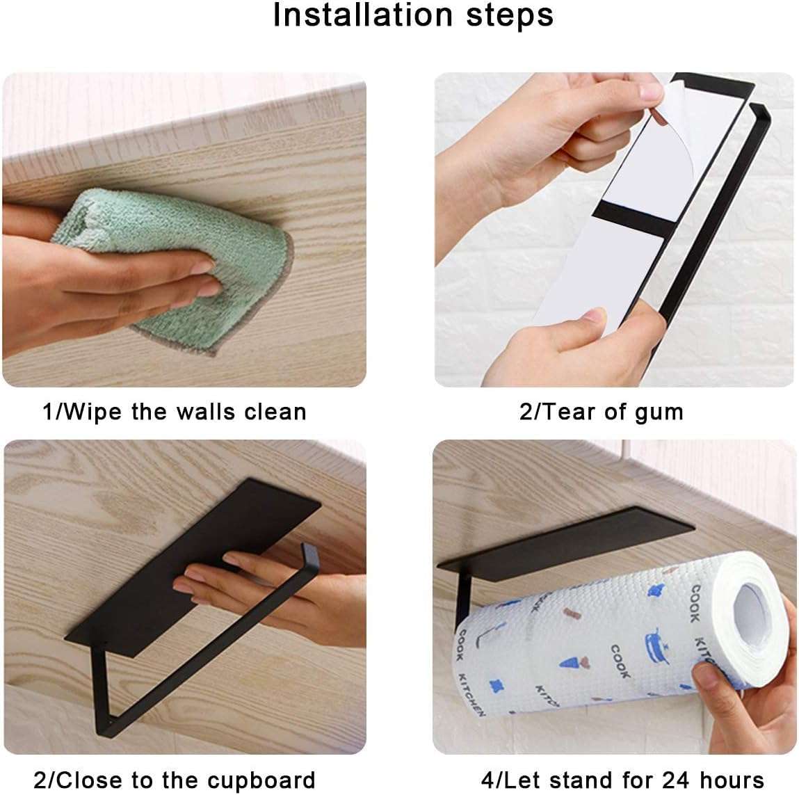 Under Cabinet Paper Towel Holder, Bathroom Towel Holder,Home Magnetic face Towel Holder Self-Adhesive Tissue Roll Dispenser, Toilet Paper Holder Black,Modern Kitchen Storage [Pack OF-1BLACK Color] 3