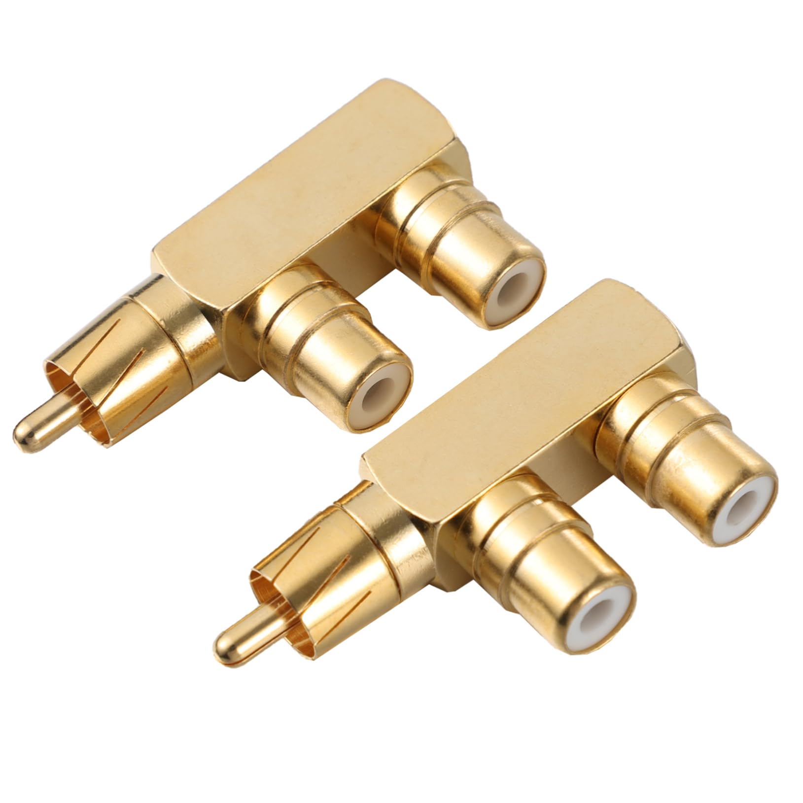 Yardenfun 2pcs Audio Adapter Splitter Adapter Connector 90 Degree Splitter Connector Av Audio Splitter Right Angle Splitter Adapter Headphone Splitter RCA Splitter Adapter Golden Copper 1