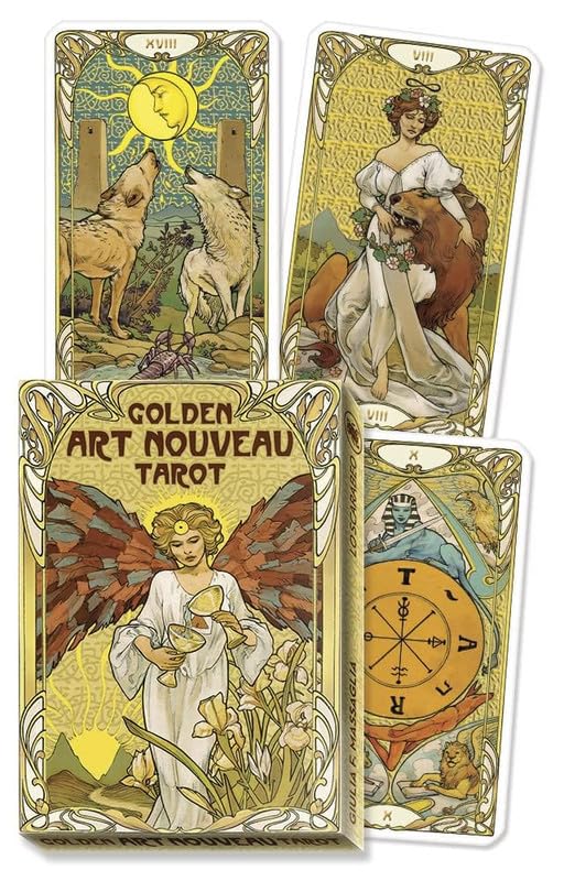 RJKD New Cards Deck Golden Art Nouveau Oracle Tarot Cards A 78-Card Tarot Deck Among Most Popular English Oracle Divination Future Game Card Set God Fate Prediction Cards for Adult (Style 15) 4