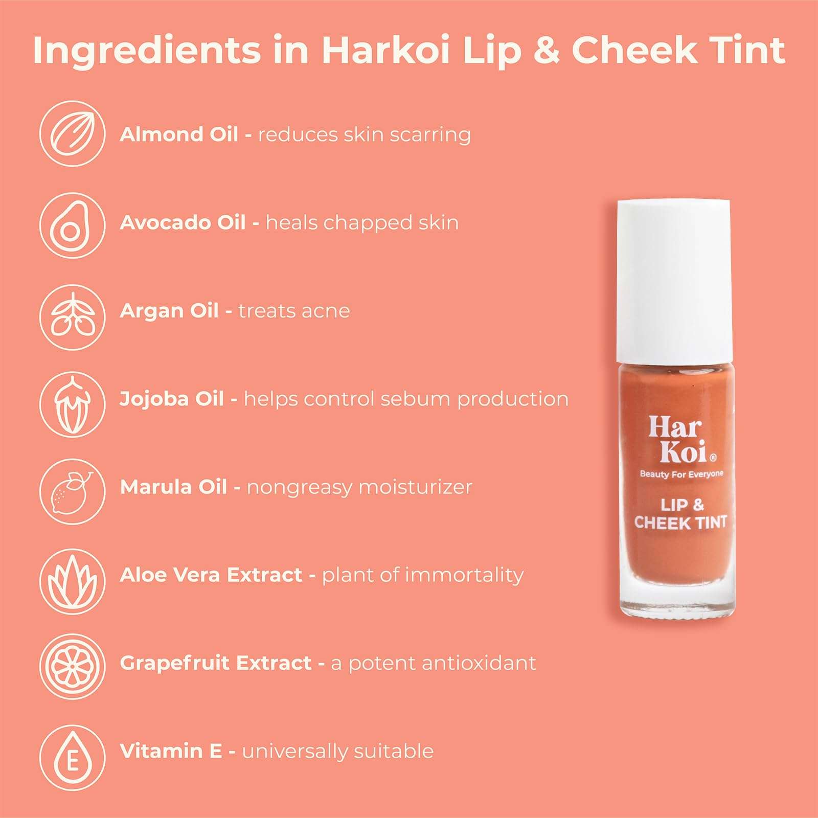 Harkoi Lip & Cheek Tint - 6ml, Moisturizing & Nourishing With Goodness Of Vitamin E, Almond Oil, Vegan & Natural Lip, Cheek & Eyeshadow Long Lasting Tint (BL07 Coral) 5