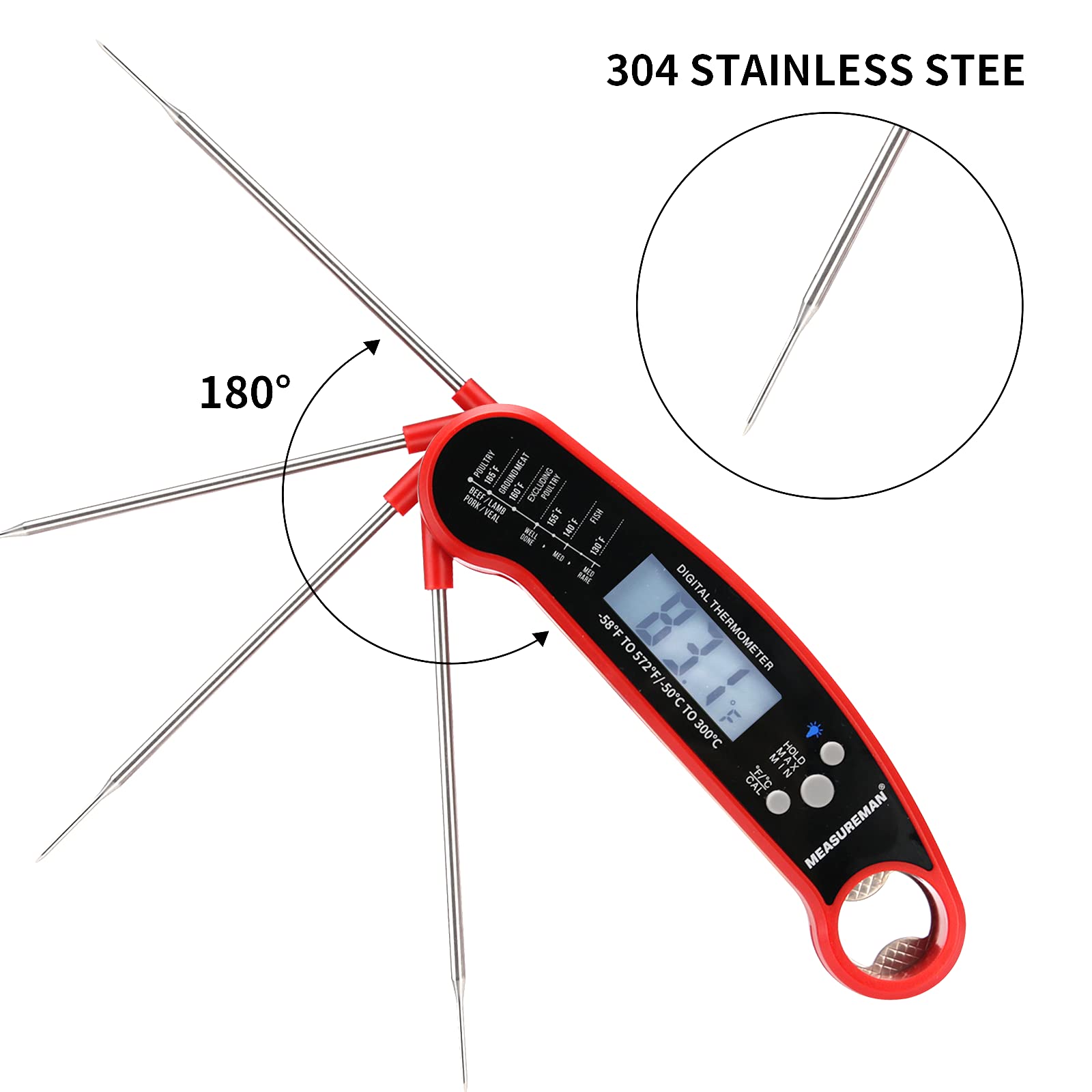 MEASUREMAN Digital Meat Thermometer Instant Read Waterproof Food Thermometer BBQ for Kitchen Outdoor Cooking Grill Candy BBQ Thermometer with Backlight Magnet Calibration Thermometer 3