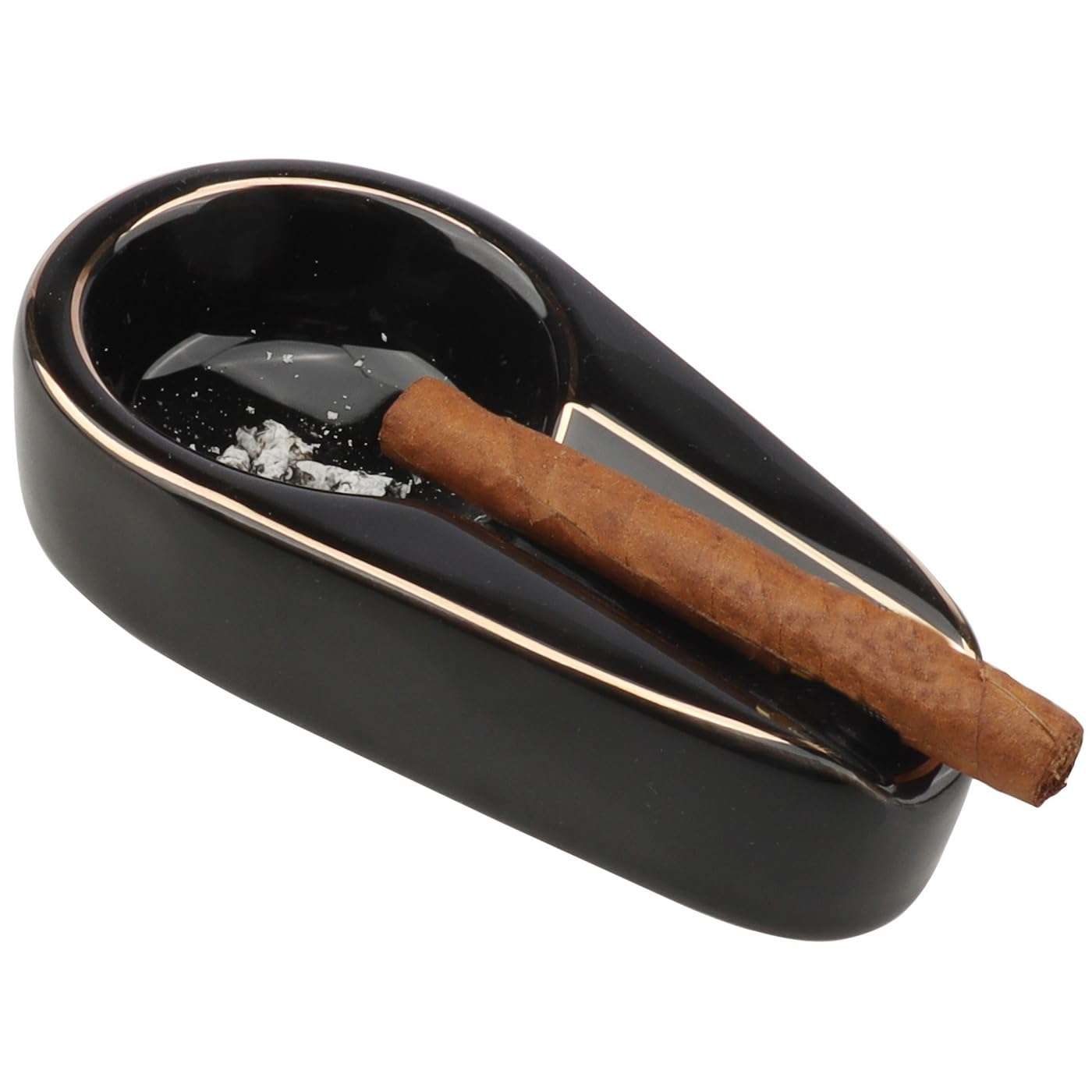 Vhxmaizxn Single Cigar Ashtray Portable Ceramic Luxury Holder Ash Tray Indoor Outdoor Patio Travel Cigars Ashtrays For Men Cigarette Accessories - Black 4