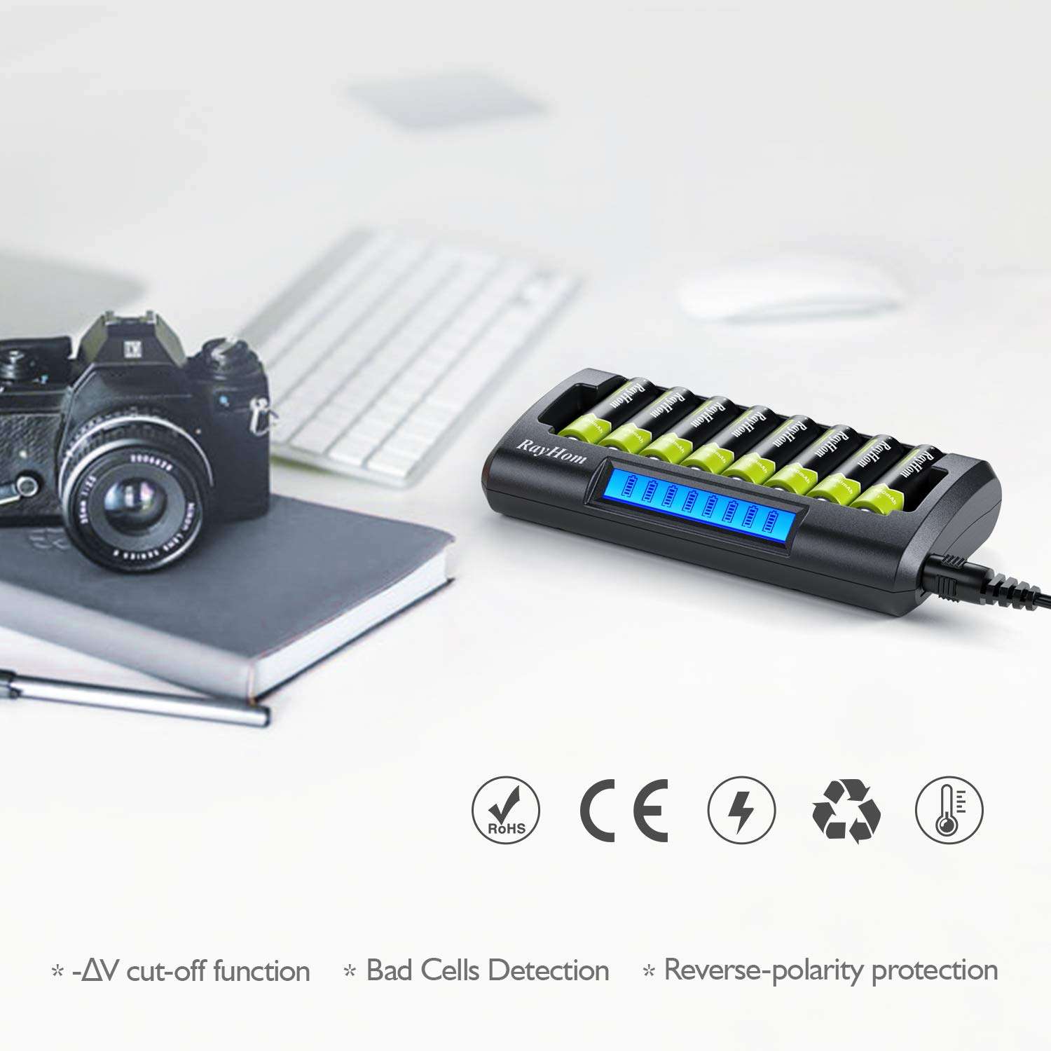 RayHom Charger with AA AAA Batteries - 8Bay Smart LCD Battery Charger for AA AAA Ni-MH Ni-Cd Rechargeable Batteries with AA Rechargeable Batteries(8 Pack) and AAA Rechargeable Batteries(8 Pack) 5