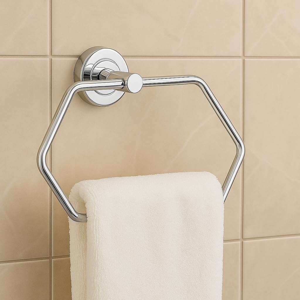 Boniry Stainless Steel Towel Holder & Napkin Holder, Bathroom Accessories - Durable Wall Mounted Towel Hanger for Bathroom, Modern Design Towel Rack for Home (Pack of 1, Hexagon) 3