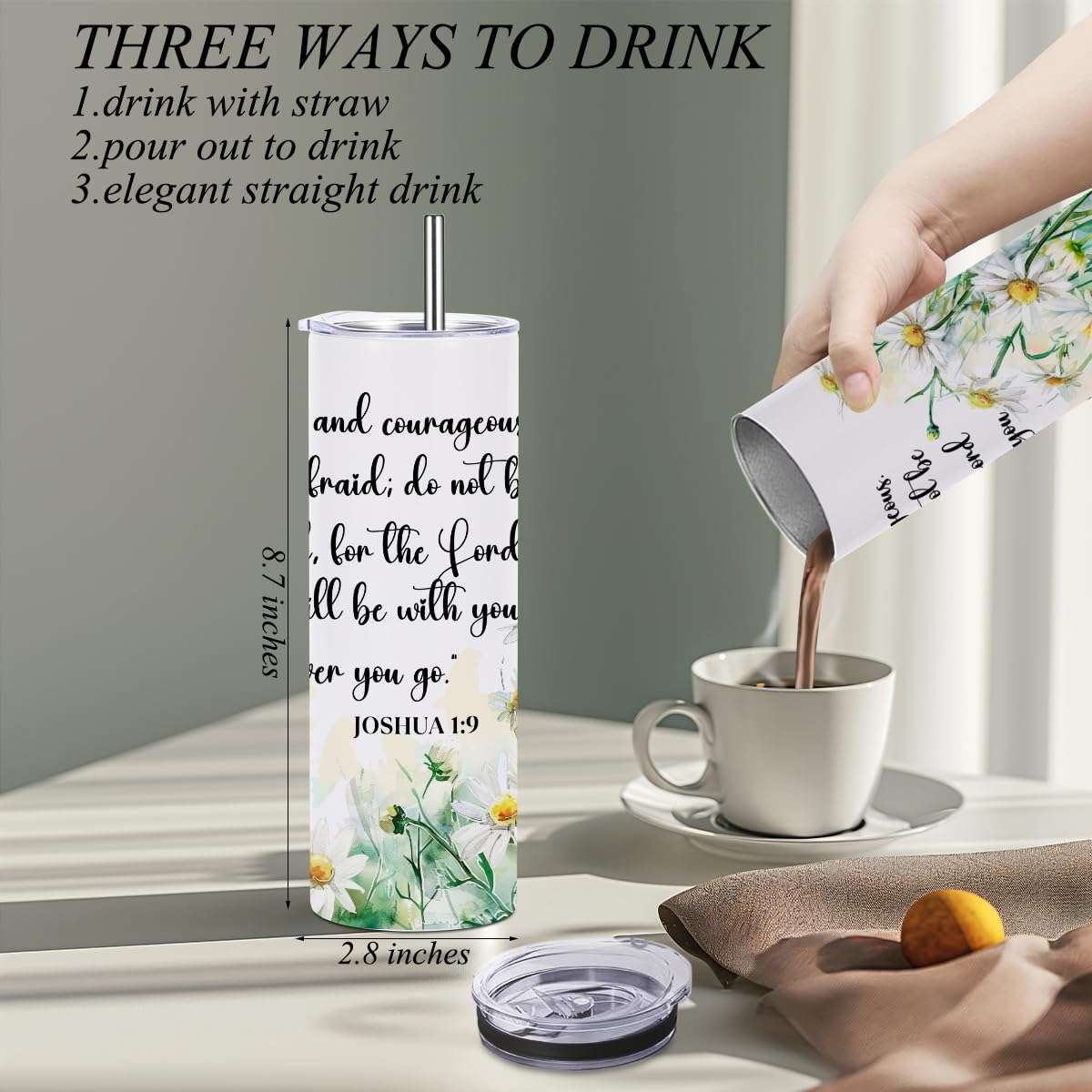 Coffee Tumbler, 20 oz Tumbler Insulated Coffee Mug with Lid, Skinny Stainless Steel Thermal Cup, Slim Vacuum Water Bottle Travel Mug, Inspirational Gifts Bible Religious Christian Gifts for Women 4