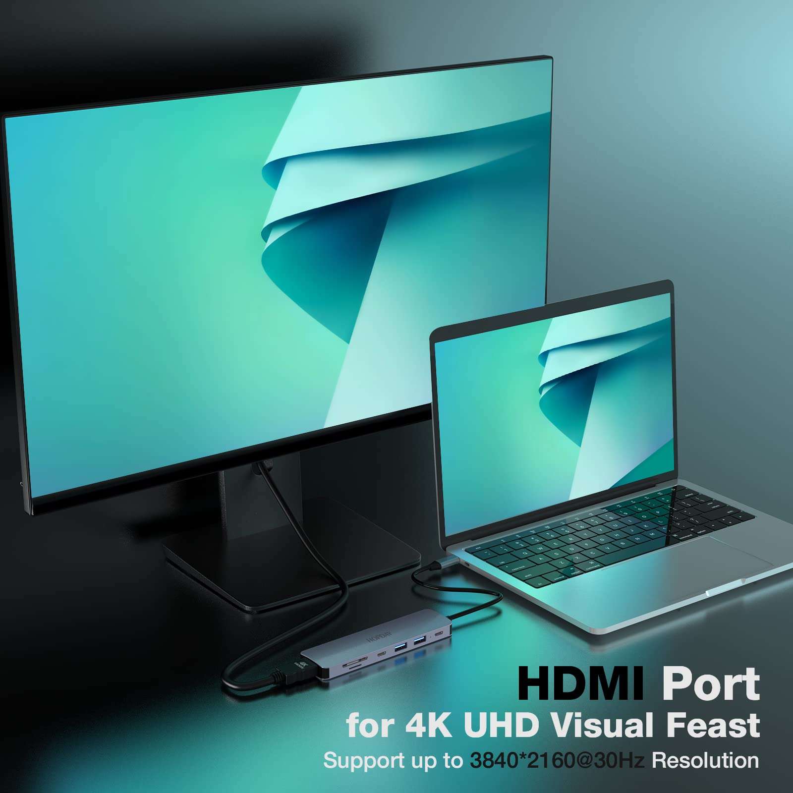 USB C Hub 7 Ports, Dual Display USB C Adapter to 4K HDMI, USB A&C 3.0, 100W Type C PD, SD/TF Card Reader USB C Dongle for Type C Laptop and Tablet 2