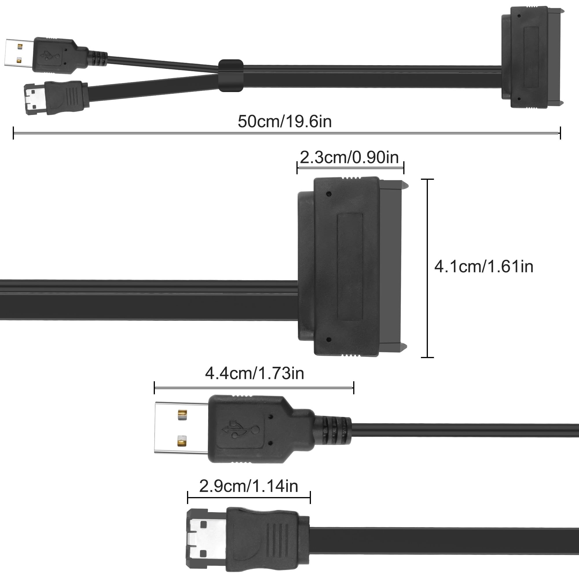 XMSJSIY SATA 22Pin to e-SATA Hard Disk Drive Data Transfer Adapter Cable with USB Powered Cable for 2.5" SATA HDD SSD BLU-RAY DVD CD-ROM DVD+RW Devices - 45CM/17.7INCH 3