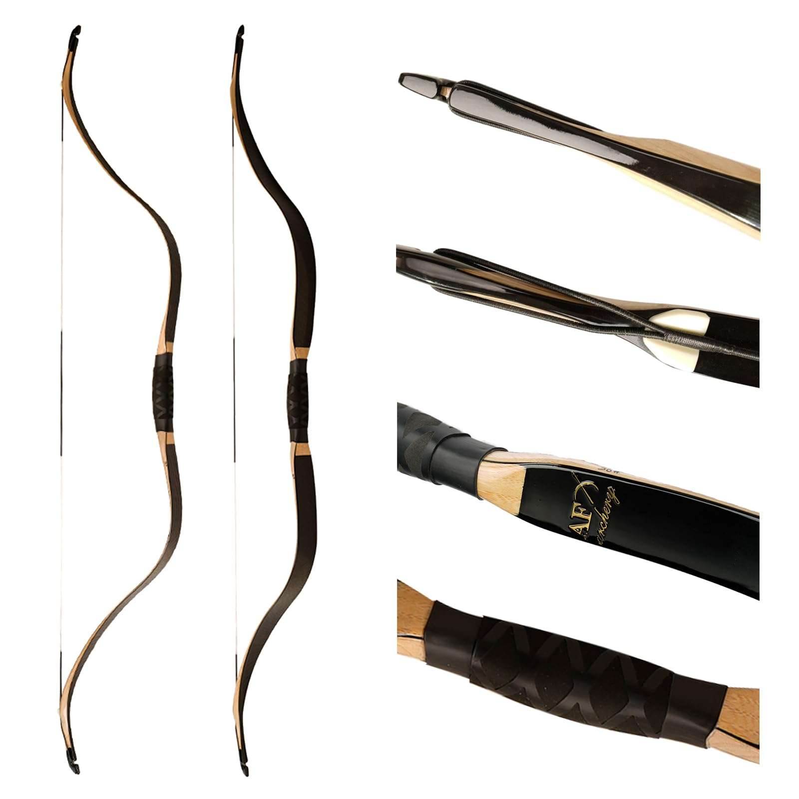 AF Archery Tatar Recurve Bow, Traditional Laminated Horse Bow for Mounted Archery and Precision Shooting, High Gloss Longbow Left Right Hand(Black, 35 lbs) 1