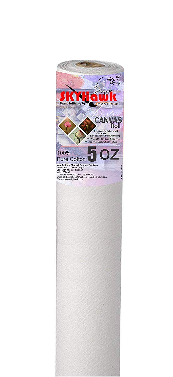 SKYHawk White Medium Grain Artist Canvas Roll 38 inche x 5 Meter (5 oz)