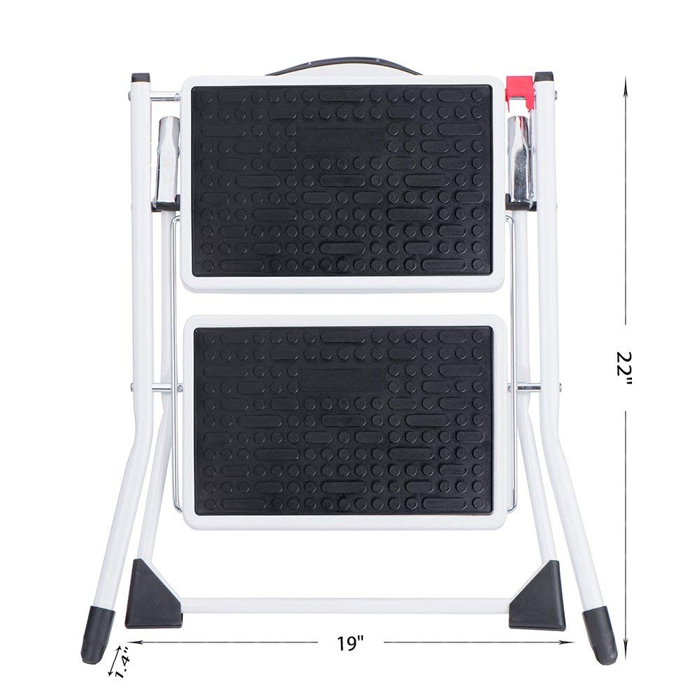 MAHVIW 2 Step Ladder Small Step Ladder, Double Side Folding Step Stool, 2 Step Portable Ladder with Handle, Large Platform, Slim Household Stepladder with Multifunction 3